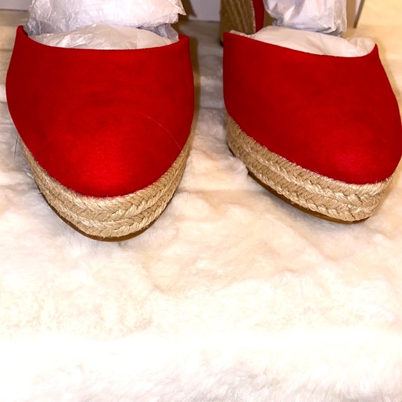 Crown & Ivy Espadrilles New in Box Sz 7.5 Espadrille Wedge Pink Red - Picture 7 of 14